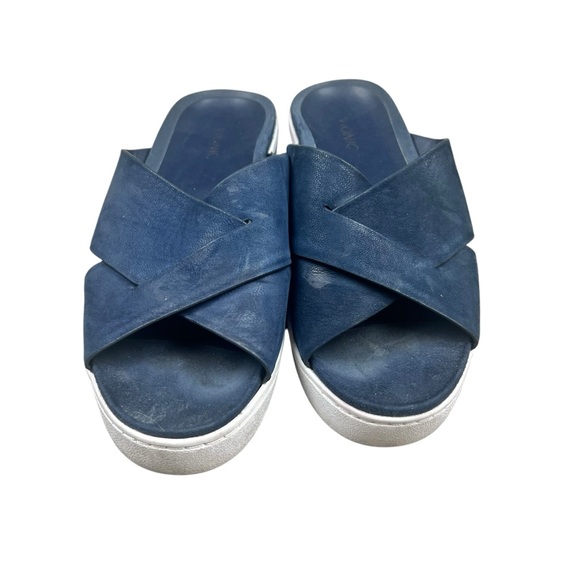 Vionic Lou Slide Sandals Navy Crisscross Leather Platform Comfort SZ 7 - Picture 2 of 6